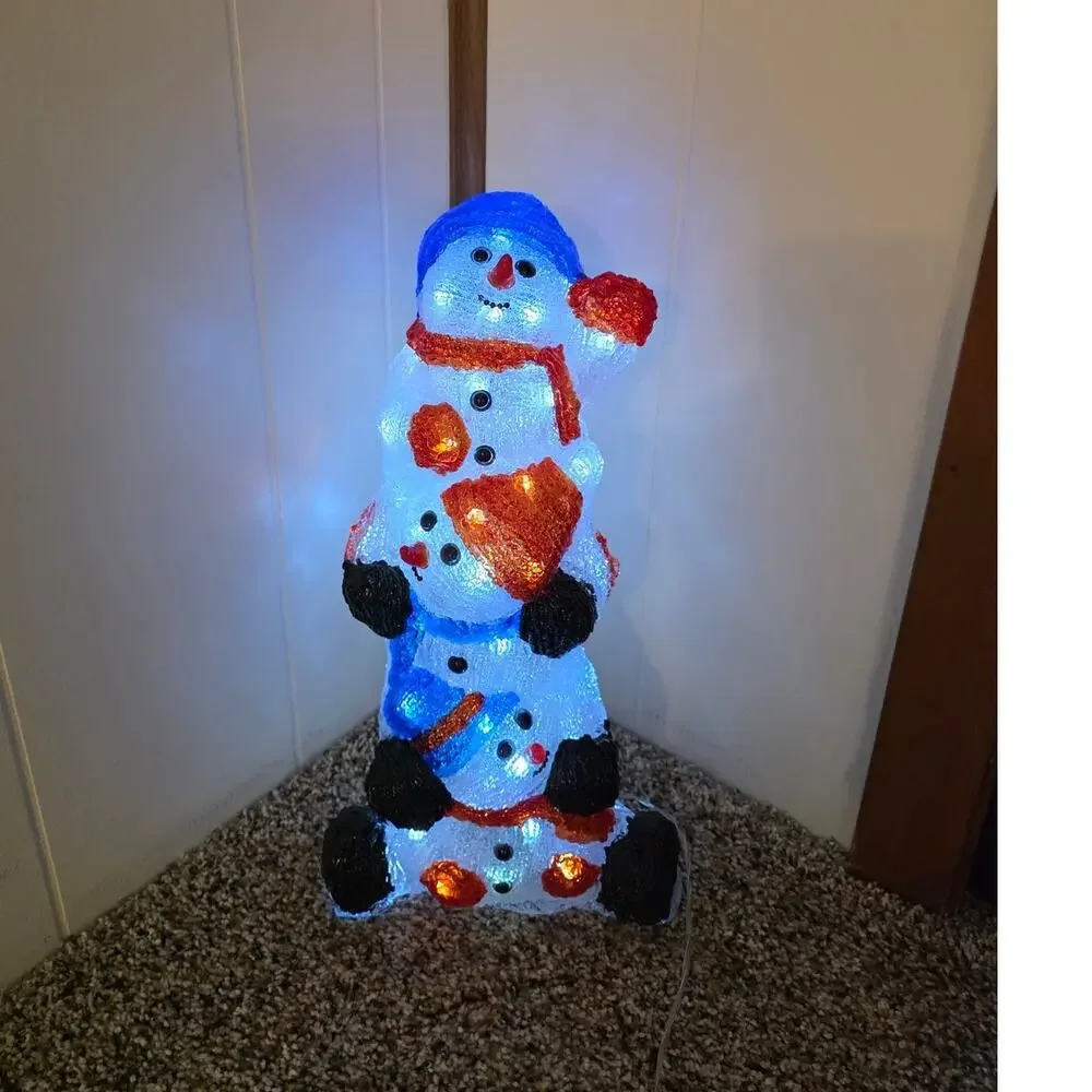 Vtg Seasons Design Stacked Acrylic White LED Light Up Snowmen Holiday Decor